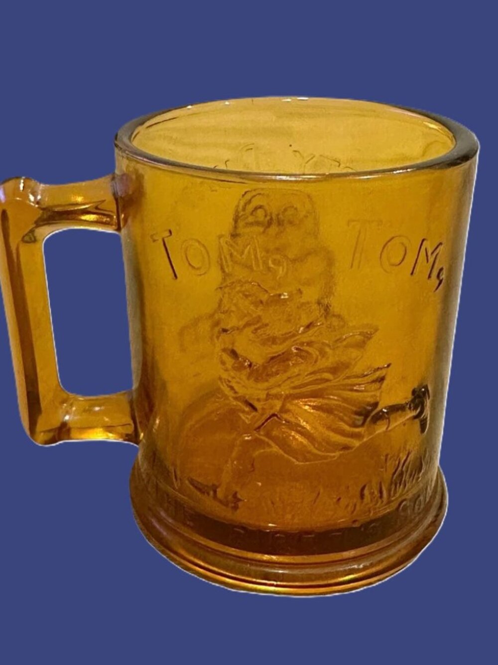 Beautiful Vintage Indiana-Glass Humpty & Tom-Tom-Piper Amber Glass Mug